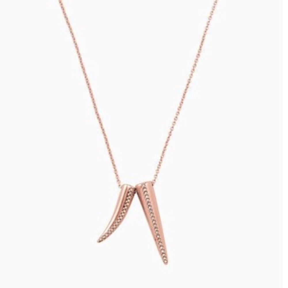 Stella & Dot Rose Gold Necklace - Double Horn Pave